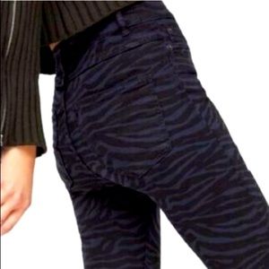 NWT Zara Woman The High Waist Black and Blue Zebra Print Skinny Jeans Size 2